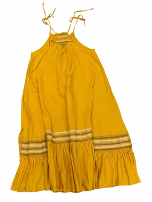 Free People Another Love Smocked Linen Cotton Blend Yellow Midi Dress thumbnail 4