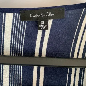 Karina & Chloe Womens XL Navy White Stripe Lace Up Peasant Boho Blouse Top thumbnail 6