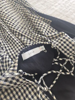 Lush Black & White Gingham Puff Sleeve Mini Dress – Size Small thumbnail 3