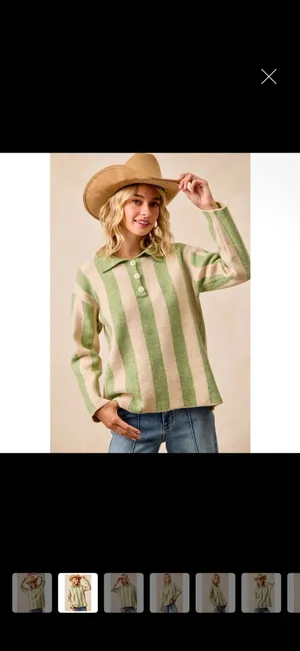 Bibi Olive and Green striped sweater thumbnail 2