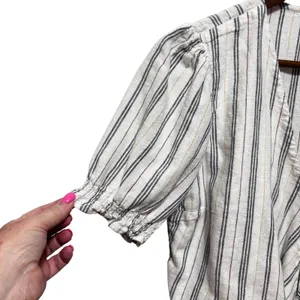 Abercrombie Women Cottagecore Coastal Tie Front Crop Top L White Striped Linen thumbnail 5
