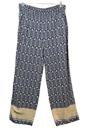 Roz & Ali Blue Floral Boho Wide Leg Border‎ Print Rayon Pants Pull-On M thumbnail 1