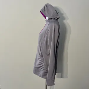 Salomon Hoodie Jacket Women Large Gray Ruched Full Zip Hiking Running Athleisure thumbnail 11