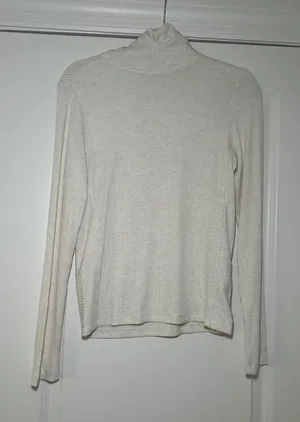 NWT Madewell Ribbed Turtleneck Long-Sleeve Tee cream women's medium minimal thumbnail 1