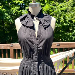 Anthropologie Black V-Neck Belted Halter Mini Dress Size Small thumbnail 5