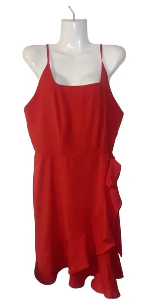 Red Adjustable Spaghetti Straps Sleeveless Faux Wrap Dress XL Flirty Party thumbnail 1