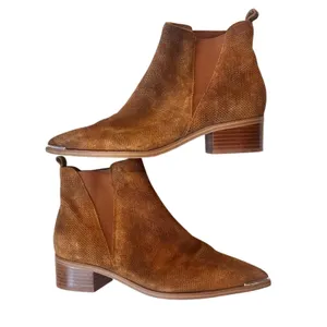 Marc Fisher Yale Chelsea Suede Perforated Metal Detail Boot Brown Point Toe 7.5 thumbnail 5