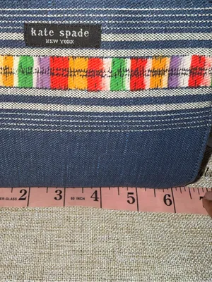 kate spade Navy Striped Canvas Pouch with Multicolor Embroidered Band thumbnail 2