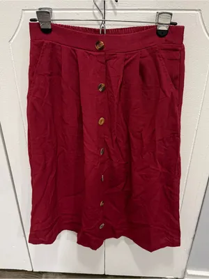 Halara Red High-Waisted Midi Casual Flare Skirt thumbnail 1