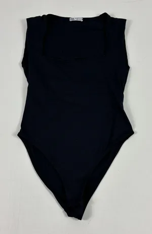 ZARA Bodysuit Womens M‎ Black One Piece Jersey Stretch Slimming High Leg thumbnail 1