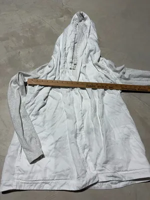 Lululemon Lightweight White Hooded cardigan m with Heather Gray/cream Sleeves 6 thumbnail 8