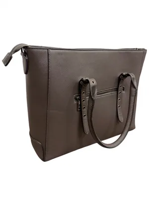 Laptop Travel Tote Bag Granite Grey Saffiano Eco Leather 15.6in Size Large thumbnail 4
