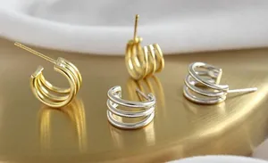 Gold Triple Hoop Earrings thumbnail 3
