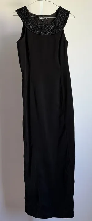 Brunya Black Maxi Dress Beaded Neckline‎ Sleeveless Formal Evening Gown Size 8 thumbnail 1