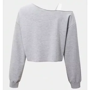 Shein Women’s S Asymmetrical Sweatshirt Gray Long Sleeve Cropped Top Raw Edge thumbnail 2