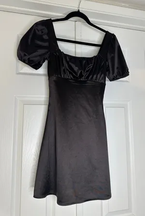 Divided H&M Black Graduation Dress XS Puff Sleeve Square Neck thumbnail 1