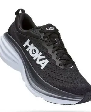 Hoka Bondi 8 Running Shoes Womens 7D Black White Max Cushion Wide thumbnail 1