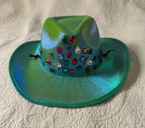 Iridescent Green Jeweled Women's Cowboy Hat thumbnail 1