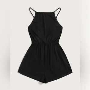 Black Patterned High Neck Cotton Romper XS thumbnail 2