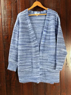 Time & Tru Cozy Blue Open-Front Knit Cardigan Sweater Medium thumbnail 1