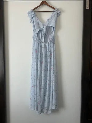 Francesca's Collections Kadence Bow Back Light Blue Floral Ruffle Maxi Dress thumbnail 3