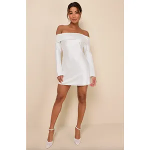 Lulus Luxurious Vision White Satin Off-the-Shoulder Mini Dress Party XS NWT thumbnail 4