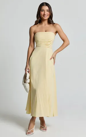 New Showpo Barbra Midi Dress Strapless Ruched Bodice Dress Size Small MSRP $79 thumbnail 4
