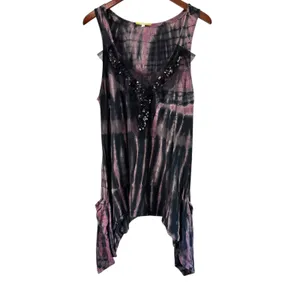 Gianni Bini Tie Dye Sequin Tank Top Sleeveless Handkerchief Hem M‎ thumbnail 2