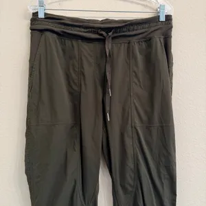 Lululemon Dance Studio Crop II Unlined Pants Dark Olive Women's 10 Drawstring thumbnail 5