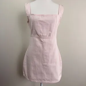 Lioness Pink Denim‎ Mini Dress Square Neck Sleeveless Bodycon Pastel Size L thumbnail 2