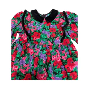 Vintage Simi Girls Floral Velvet Trim Party Dress Red Purple Green‎ Size 6X USA thumbnail 2