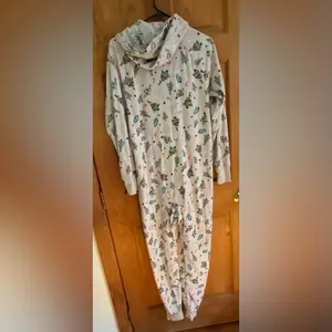 Family PJs Macys women’s one piece Pajamas Grey‎ with Green trees size medium thumbnail 5