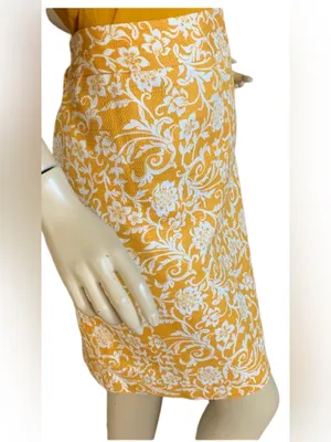 Ann Taylor Loft Golden Yellow And White Floral Print Cotton Blend Skirt (14) thumbnail 3