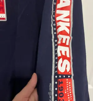 Majestic blue long sleeve yankee shirt in large thumbnail 2
