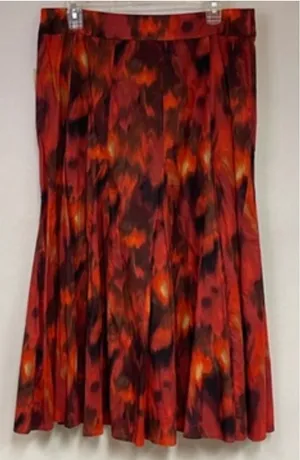 COLDWATER CREEK Bold Floral Skirt Women Medium Red Orange Ikat Midi A-Line‎ NWT thumbnail 1