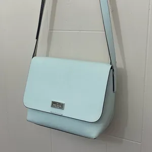 Kate Spade Mint Teal Blue Leather Crossbody Bag Purse ~ Fold over Magnetic thumbnail 1