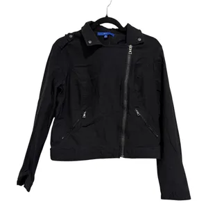 APT. 9 Jacket Women M Black Stretch Knit Crop Long Sleeve Asymmetrical Zip Front thumbnail 1