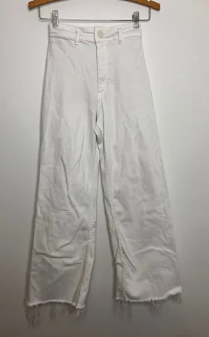 Zara High Rise Jeans Womens 0 White Excellent Raw Hem Wide Leg Denim thumbnail 1