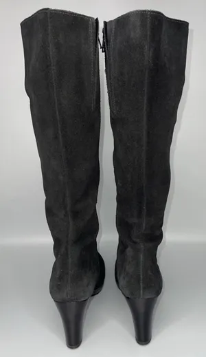 Vtg La Canadienne Tall Suede Heeled Boots Womens 9.5 Black Zip Classy Elegant Core thumbnail 6