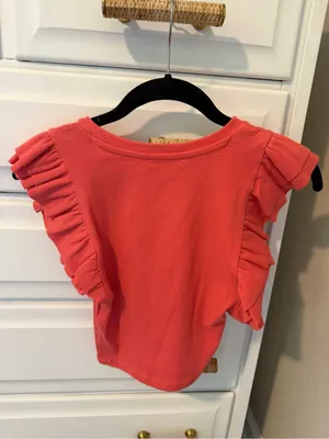 Zara Coral Ribbed Knit Top with Ruffle Cap Sleeves thumbnail 2