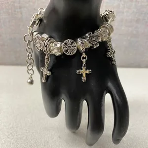 Premier Designs Silver Tone Charm Bracelet Cross Heart Dangle Beads Luck Scroll thumbnail 5