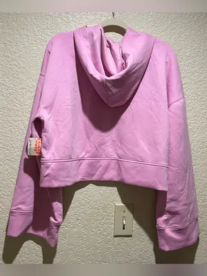 Free People NWT Playing Games Pink Cropped Hoodie Sweatshirt Pullover Size L thumbnail 5