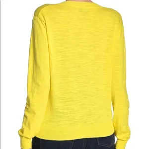 J. Crew Slub Knit V-Neck Long Sleeve Sweater Top L Neon Yellow Bright Blouse thumbnail 2