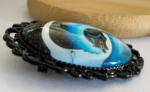 Handmade Gothic Moon Cat Pin Brooch Badge Unisex Gift thumbnail 2