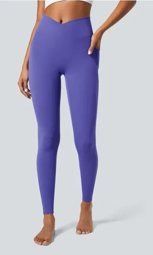 Halara SoftlyZero™ Crossover Pocket Plain Leggings | Purple thumbnail 1