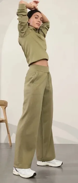 Athleta Allure High Rise Pant Women Size L Olive Branch Athleisure Wide Leg thumbnail 1