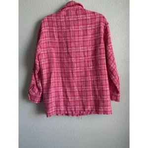 ZARA Pink Plaid Tweed Shacket Oversized Shirt Jacket Boucle Coquette XS NEW thumbnail 12