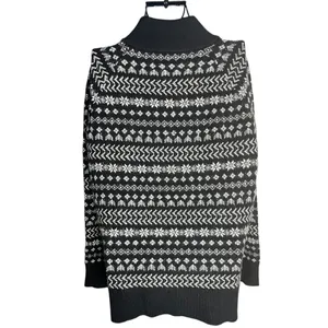 Lou & Grey‎ Women's S Fair Isle Zip Turtleneck Sweater Black White Nordic Winter thumbnail 6