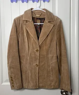 EUC‎ Wilsons Leather women’s light tan collar button up genuine leather jacket S thumbnail 1
