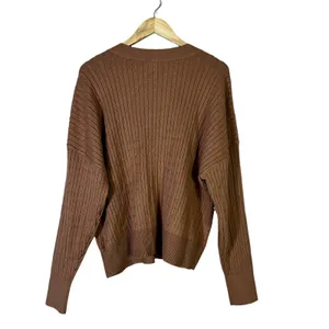 NWT Anne Klein Cable Knit V-Neck Sweater Cognac Brown Classic Preppy Size XL thumbnail 5